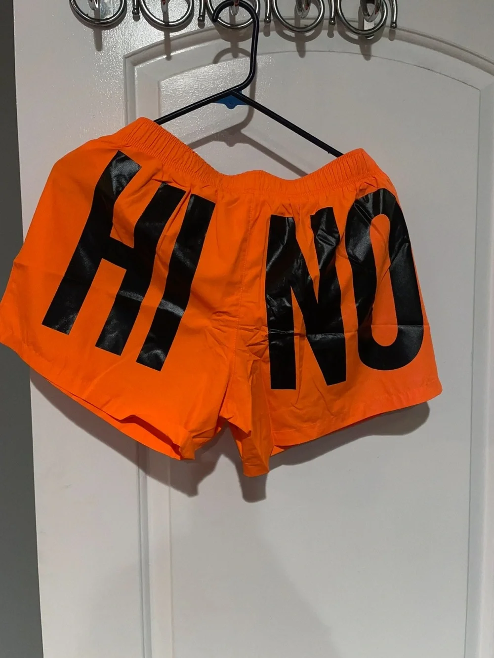 New! Moschino Neon Orange Logo Swim Shorts Oversized Graphic Beach Trunks🧡 M NWT